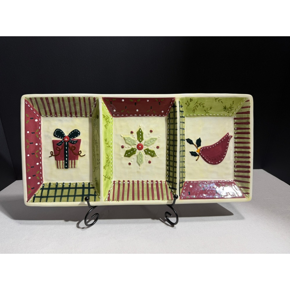 Bella Casa Ganz Christmas Divided Serving Tray Ceramic Holiday Appetizer Dish